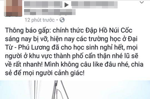 Tạm giữ nghi phạm tung tin đồn chính thức vỡ đập hồ Núi Cốc - Ảnh 1.