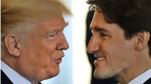 Tổng thống Mỹ Donald Trump và Thủ tướng Canada Justin Trudeau gặp nhau tại Nhà Trắng hôm 13-2 qua Ảnh: REUTERS