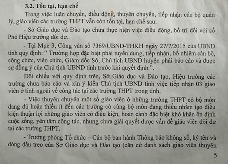  Sở Nội vụ TP. Thanh Hóa đưa ra nhiều bất cập, tồn tại với việc thực hiện luân chuyển, huy động, thuyên chuyển, thu nhận cán bộ quản lý, giáo viên các trường THPT trên  khu vực lãnh thổ lãnh thổ tỉnh 