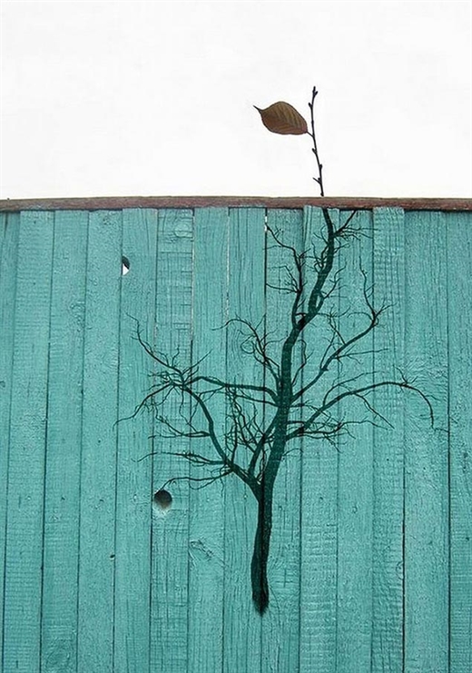 
Có cần thiết phải như vậy không? Chỉ với một cành cây bé xíu còn mỗi một “chiếc lá cuối cùng” mà nghệ sĩ nhà ta phải nhọc công vẽ cả nguyên một cành cây khô bên dưới hàng rào gỗ. Đúng là đã đam mê thì bất chấp mất thời gian các chế nhỉ?

