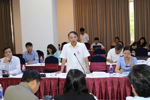 Ông Mai Đức Chính (đứng), Phó Chủ tịch Tổng LĐLĐ Việt Nam, phát biểu tại hội nghị