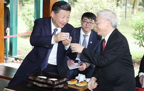 Tổng Bí thư Nguyễn Phú Trọng và Tổng Bí thư, Chủ tịch Tập Cận Bình dự tiệc trà - Ảnh 1.