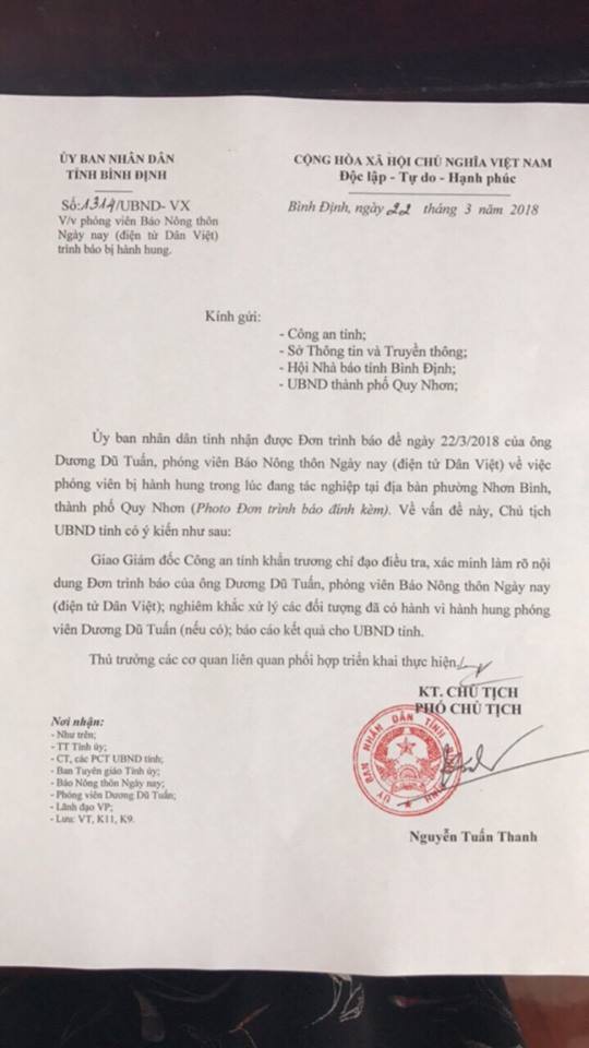 Chủ tịch tỉnh Bình Định yêu cầu xử lý nghiêm đối tượng đánh, dọa giết phóng viên - Ảnh 2.