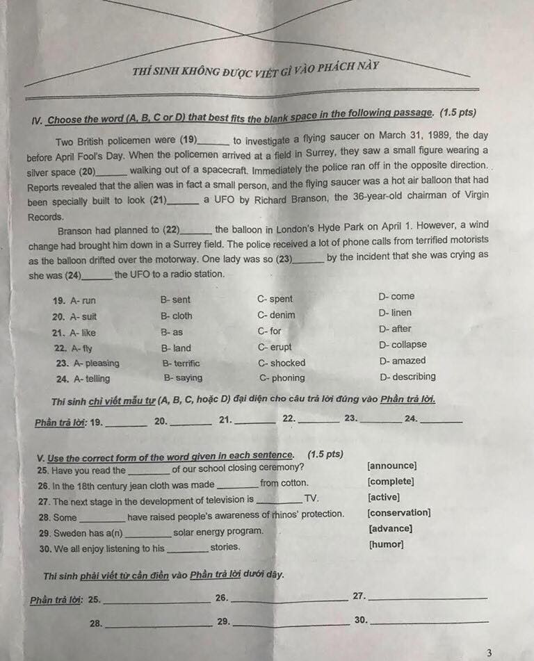 Đề thi tiếng Anh lớp 10 nhiều câu khó - Ảnh 14.