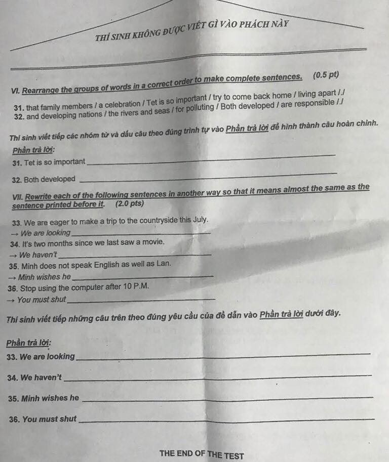 Đề thi tiếng Anh lớp 10 nhiều câu khó - Ảnh 16.