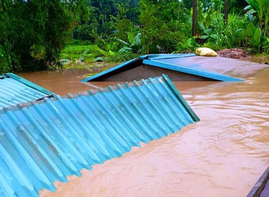 Lũ xô đổ cầu treo, nước ngập lên tới nóc nhà - Ảnh 1.