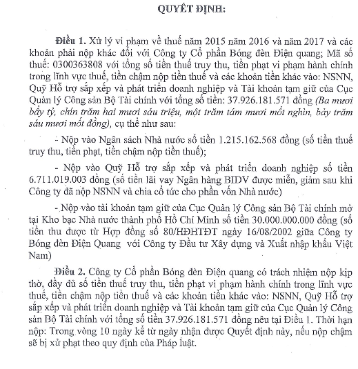 Điện Quang bị xử phạt về thuế gần 38 tỉ đồng  - Ảnh 1.