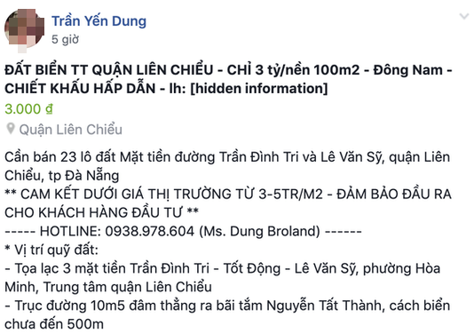 Nữ nhân viên tung tin bán 23 lô đất ở Đà Nẵng bị phạt 10 triệu đồng - Ảnh 1.