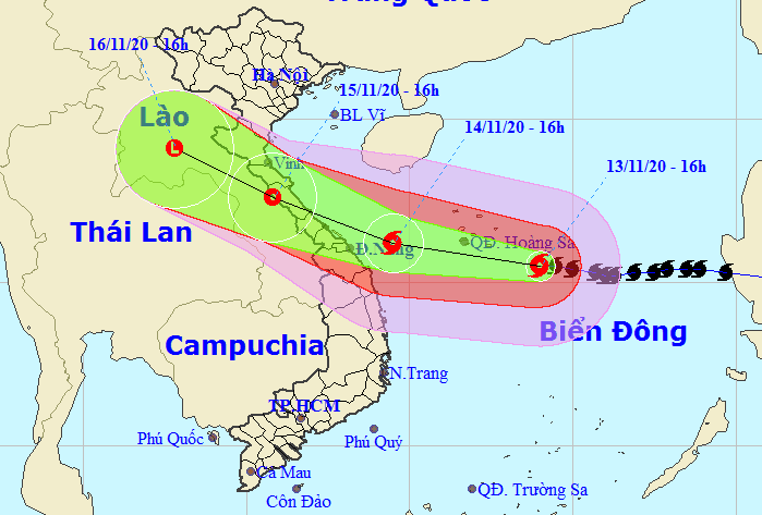 Bão số 13 giật cấp 15 hướng vào Hà Tĩnh đến Thừa Thiên - Huế, mưa lớn từ sáng mai 14-11 - Ảnh 1.