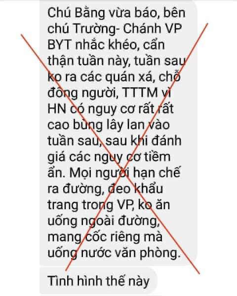 Thông tin Chánh Văn phòng Bộ Y tế cảnh báo về dịch Covid-19 ở Hà Nội là tin giả - Ảnh 1.