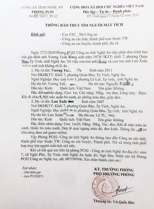 Hai cháu bé Công an Nghệ An phát thông báo mất tích được tìm thấy ở Huế - Ảnh 2.