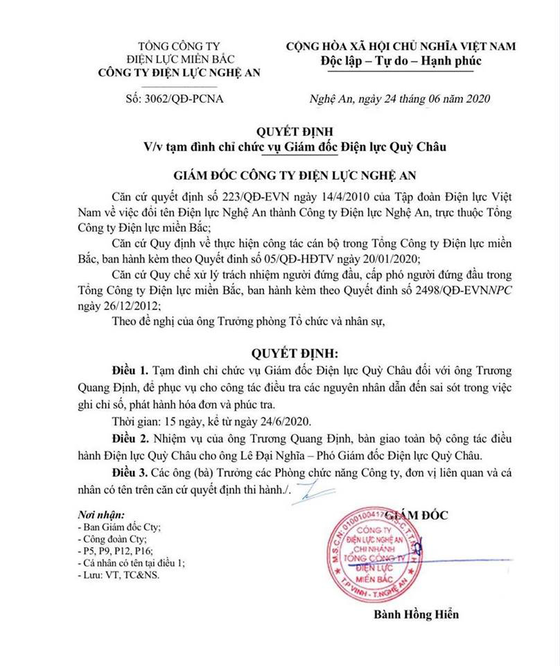 Vụ tiền điện 500.000 đồng ghi hóa đơn 16 triệu: Tạm đình chỉ giám đốc điện lực - Ảnh 1. Vụ tiền điện 500.000 đồng ghi hóa đơn 16 triệu: Tạm đình chỉ giám đốc điện lực - Ảnh 1.