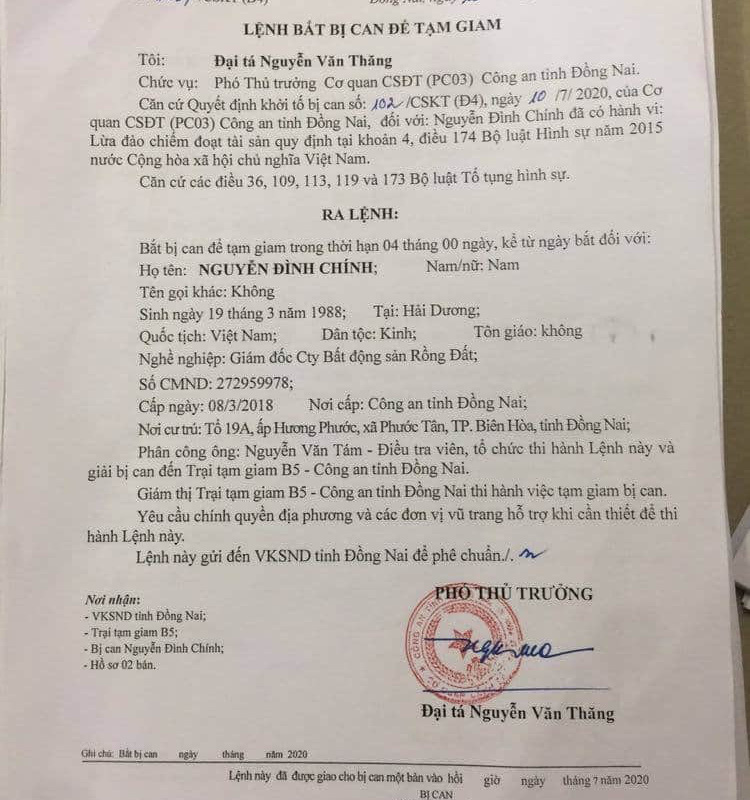 Giám đốc Công ty BĐS Rồng Đất đã bị bắt - Ảnh 1. Giám đốc Công ty BĐS Rồng Đất đã bị bắt - Ảnh 1.