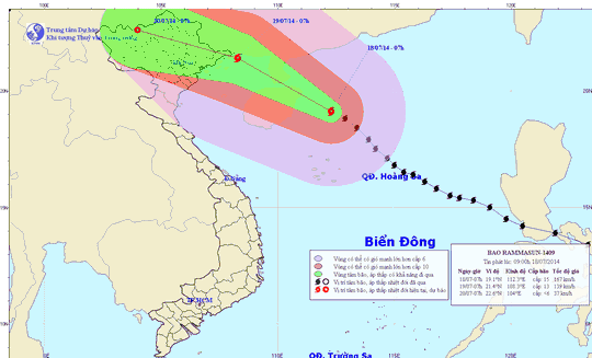Vị trí và dự báo đường đi của bão số 2. Nguồn: Trung tâm Dự báo KTTV Trung ương.