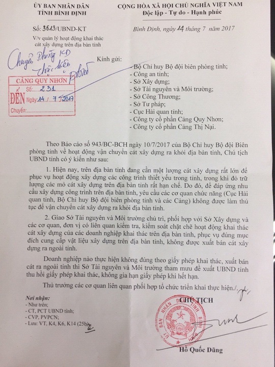 Bình Định ban hành lệnh cấm xuất cát xây dựng ra ngoài tỉnh - Ảnh 1. Bình Định ban hành lệnh cấm xuất cát xây dựng ra ngoài tỉnh - Ảnh 1.