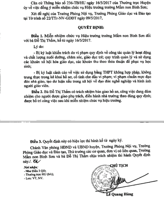 Hiệu trưởng không trung thực, xài bằng THPT giả