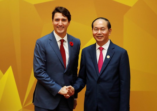 
Chủ tịch nước Trần Đại Quang bắt tay Thủ tướng Canada Justin Trudeau. Ảnh: Reuters
