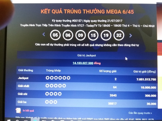 Vietlott 132 tỉ chưa lãnh, lại có người trúng 14 tỉ đồng - Ảnh 1.