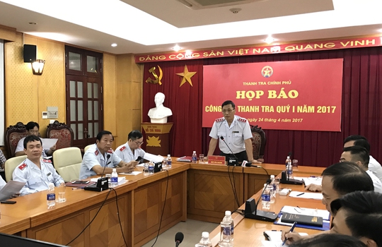 Ông Ngô Văn Khánh, Phó Tổng Thanh tra Chính phủ, trả lời báo chí về những vụ việc nổi cộm trong thời gian qua tại cuộc họp báo vào ngày 24-4