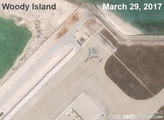 
Ảnh vệ tinh chụp đảo Phú Lâm, quần đảo Hoàng Sa, ngày 29-3. Ảnh: AMTI/AMTI
