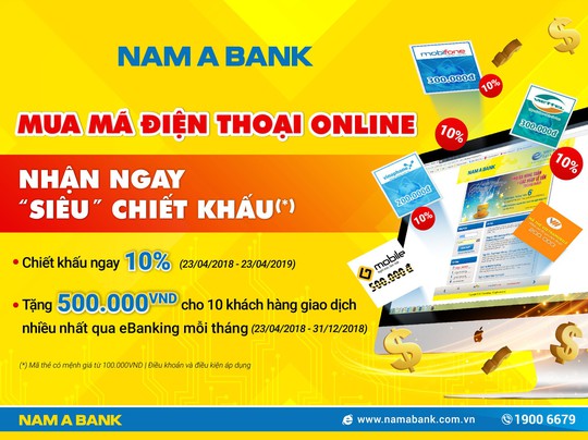 Nam A Bank chiết khấu ngay 10% khi nạp thẻ điện thoại online - Ảnh 1.