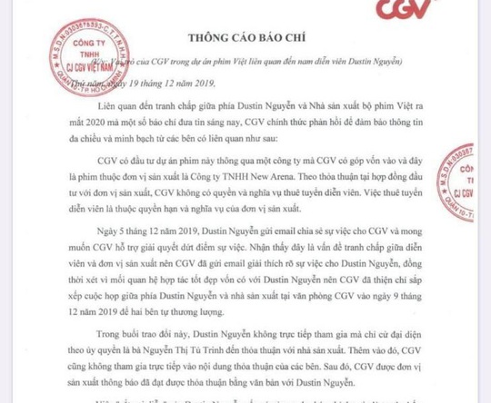 CGV lên tiếng sau khi bị Dustin Nguyễn tố kiêu ngạo, vô đạo đức - Ảnh 1.