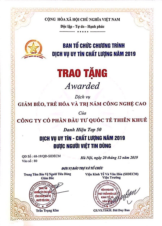 Thẩm Mỹ Quốc Tế Thiên Khuê top 50 dịch vụ uy tín chất - lượng năm 2019 - Ảnh 2.