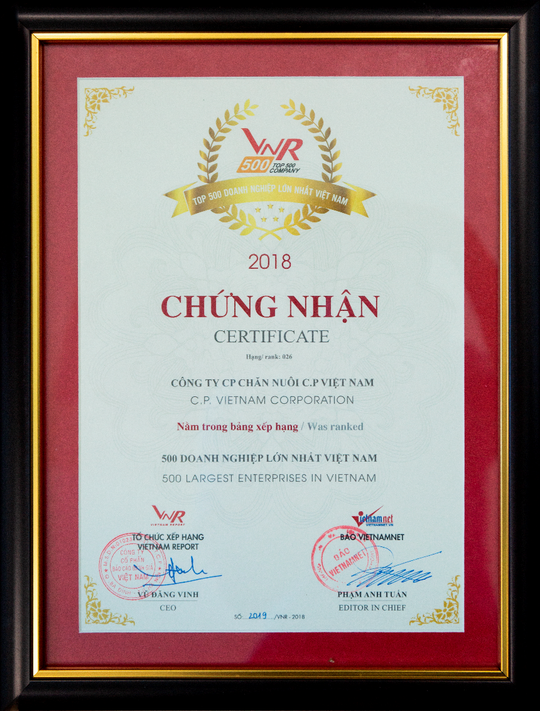 C.P. Việt Nam đứng thứ 26/500 doanh nghiệp lớn nhất năm 2018 - Ảnh 2.