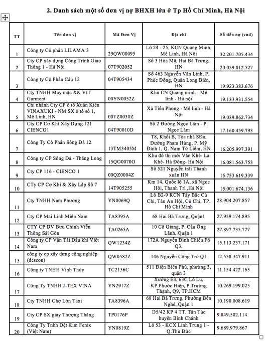 Điểm danh 20 doanh nghiệp nợ BHXH hàng chục tỉ đồng - Ảnh 2.