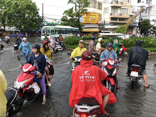 Sau cơn mưa trắng trời, CSGT Bạc Liêu giúp dân di chuyển trong biển nước  - Ảnh 6.
