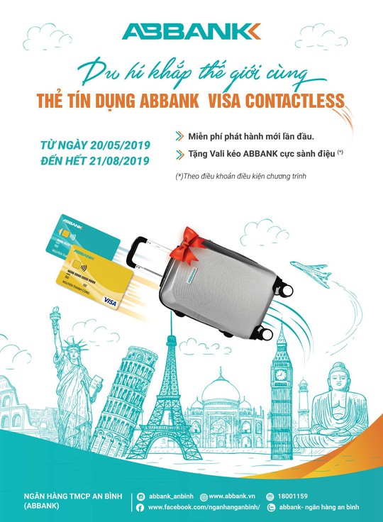 Nhận ngay vali sành điệu khi mở thẻ tín dụng quốc tế ABBANK Visa Contactless - Ảnh 1.