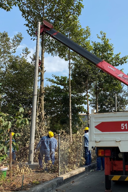 EVNHCMC khẩn trương thi công cấp điện cho bệnh viện dã chiến số 2 tại huyện Nhà Bè, TP HCM - Ảnh 1.