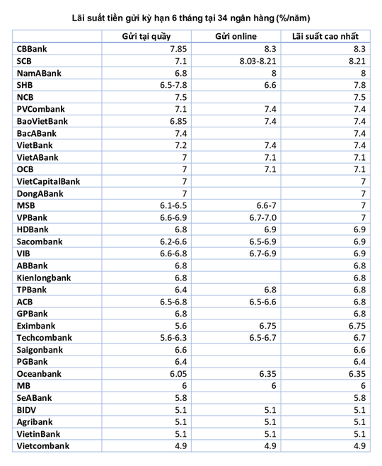 Ngân hàng nào có lãi suất tiền gửi kỳ hạn 6 tháng cao nhất hiện nay? - Ảnh 1.