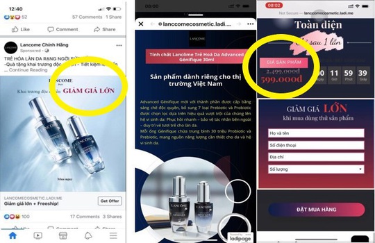 Hàng loạt trang Fanpage và website giả mạo Lancôme Việt Nam - Ảnh 1.