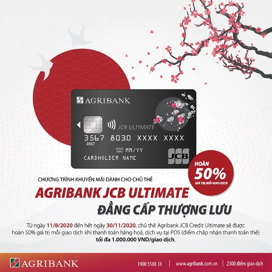 Chủ thẻ Agribank JCB Ultimate được hoàn tiền đến 50% khi thanh toán - Ảnh 1.