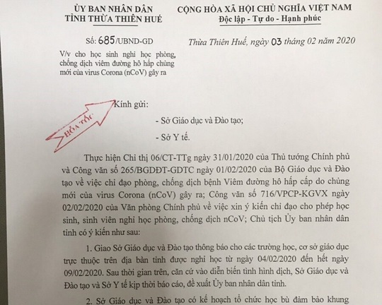 Thực hư văn bản cho học sinh Huế nghỉ học để phòng chống dịch Covid-19 - Ảnh 2.