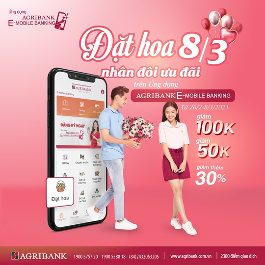 Đặt hoa 8/3 – Nhân đôi ưu đãi trên ứng dụng Agribank E - Mobile Banking - Ảnh 1.