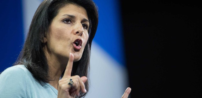 Đại sứ Mỹ tại Liên Hiệp Quốc (LHQ), bà Nikki Haley. Ảnh: AP