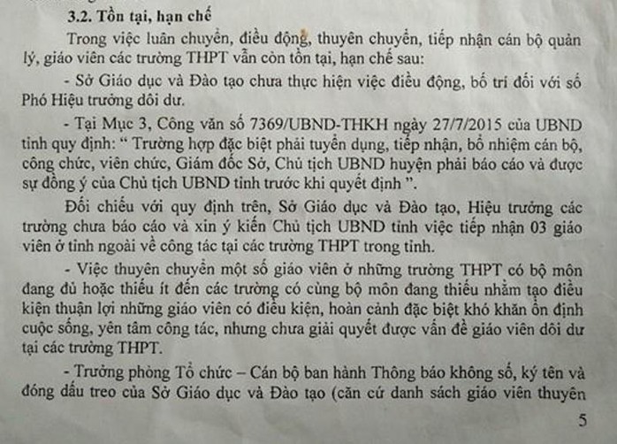 
Sở Nội vụ Thanh Hóa chỉ ra những hạn chế, tồn tại trong việc thực hiện luân chuyển, điều động, thuyên chuyển, tiếp nhận cán bộ quản lý, giáo viên các trường THPT trên địa bàn tỉnh
