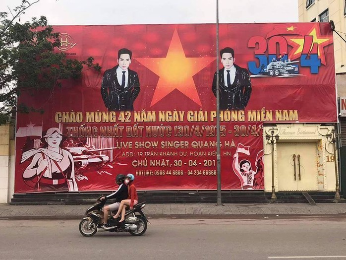 
Sử dụng quốc kỳ để quảng cáo cho liveshow của Quang Hà, một quán bar ở Hà Nội bị sở Văn hoá - Thể thao Hà Nội nhắc nhở
