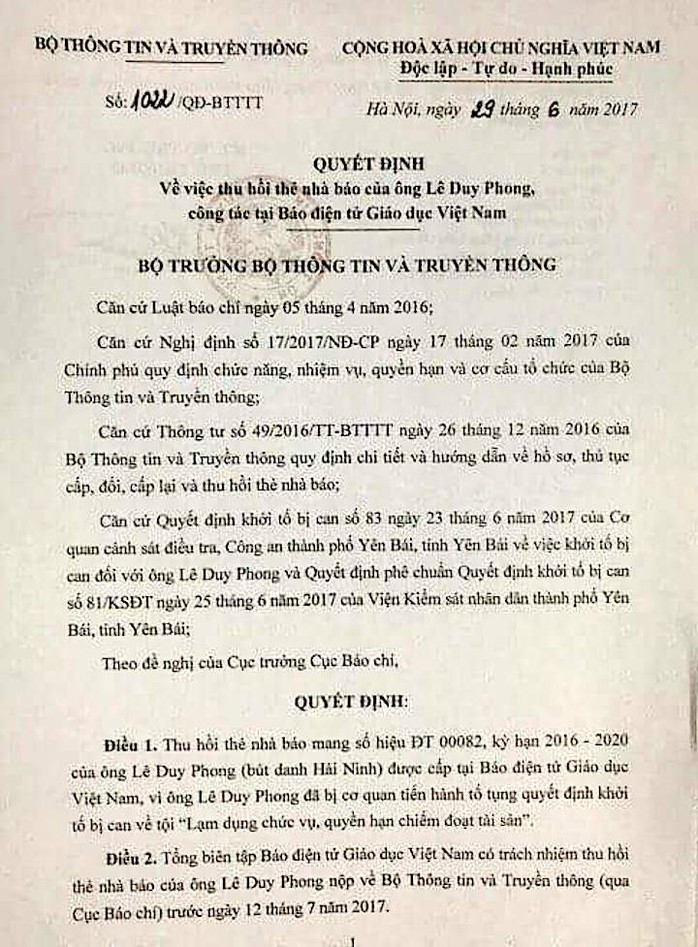 Ông Lê Duy Phong bị thu hồi thẻ nhà báo - Ảnh 1.