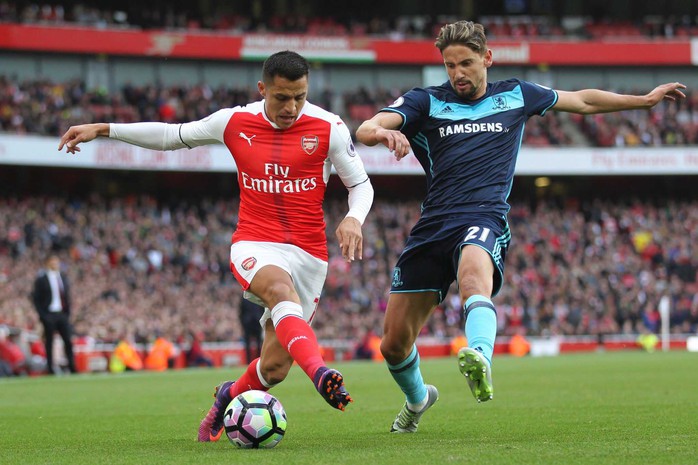 Sanchez (trái) sẽ kịp bình phục, giúp hàng công Arsenal khai hỏa trước MiddlesbroughẢnh: REUTERS