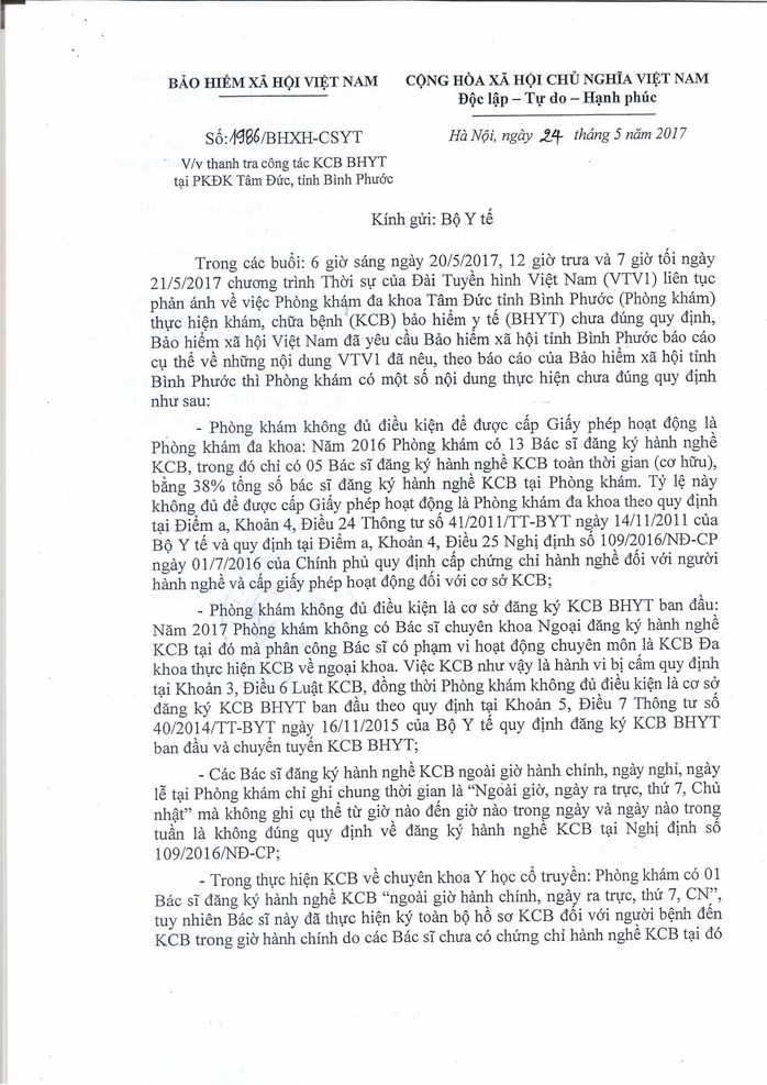 Tạm dừng hợp đồng khám chữa bệnh để thanh tra PKĐK Tâm Đức - Ảnh 1.