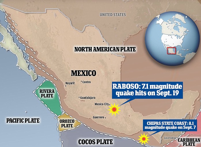 2 trận động đất ngày 7-9 và 19-9 có liên quan tới nhau? Ảnh: Daily Mail