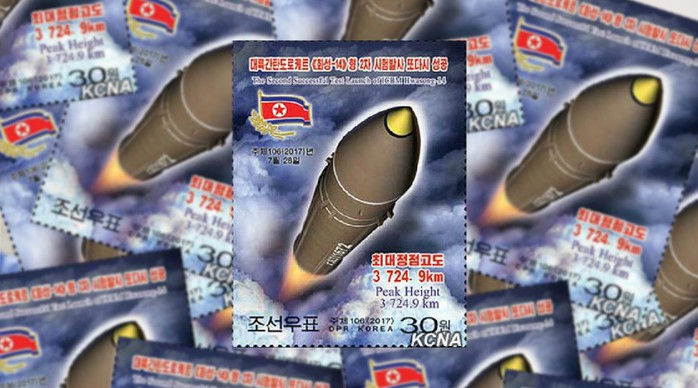 Bộ tem dày đặc tên lửa của Triều Tiên - Ảnh 1.