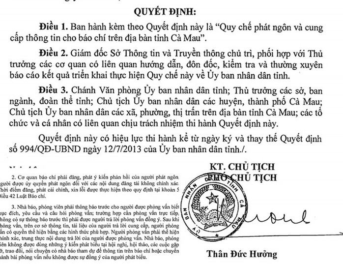 Cà Mau thu hồi quy chế trái Luật Báo chí - Ảnh 1.