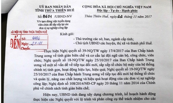 Huế tạm dừng tuyển dụng viên chức đơn vị sự nghiệp công lập - Ảnh 1.