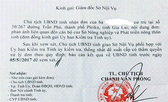 
Văn bản chỉ đạo làm rõ rđơn tố cáo của bà L.
