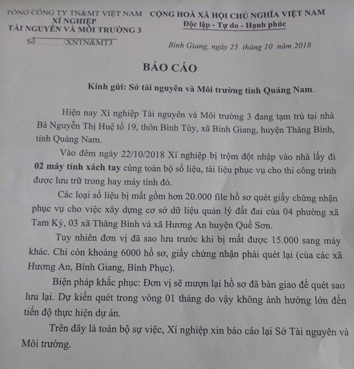 Đơn vị mất máy tính chứa dữ liệu 20.000 sổ đỏ báo cáo gì? - Ảnh 2.