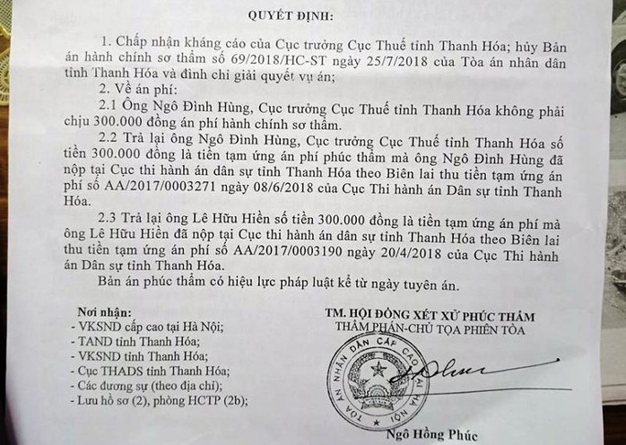 Tòa sơ thẩm vi phạm nghiêm trọng vụ Cục trưởng Cục Thuế Thanh Hóa bị cấp dưới kiện - Ảnh 2.